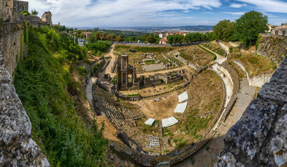Fototapeta na wymiar Volterra, Tuscany, Italy. Amazing large format panoramic photo of the imposing Roman amphitheater.