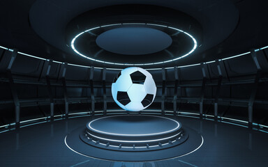 Indoor stage and football, 3d rendering.