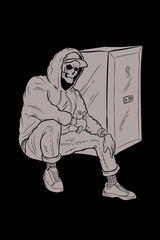 robber skull with explosive vector illustration