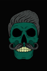 Mustachioed skull vector illustration
