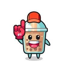 bubble tea illustration cartoon with number 1 fans glove