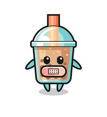 Cartoon Illustration of bubble tea with tape on mouth