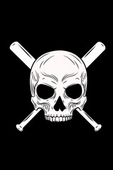 Skull and baseball bat vector illustration