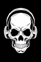 Skull with headphones vector illustration