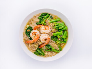 Fototapeta na wymiar Rice noodles with seafood in thick gravy