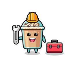 Mascot cartoon of milkshake as a mechanic