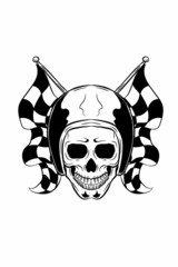 Skull with helmet and flag vector illustration