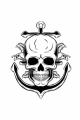 Skull with anchor and plant vector illustration