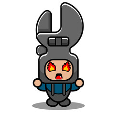 vector cartoon character wrench doodle mechanical tool cute mascot costume with angry expression