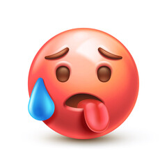 Hot emoji. Overheated emoticon, red face with tongue stuck out 3D stylized vector icon