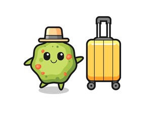 puke cartoon illustration with luggage on vacation