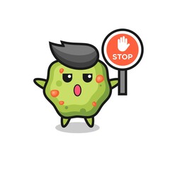 puke character illustration holding a stop sign