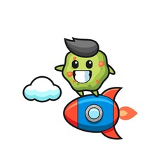 puke mascot character riding a rocket
