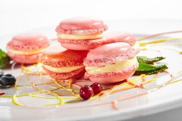 Macarons in white plate