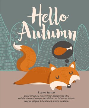 sleeping fox or lazy fox and hello autumn themed