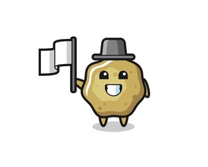 Cartoon character of loose stools holding a flag