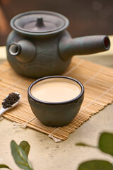 Japanese milk black tea. Refreshink drink. 