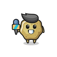 Character mascot of loose stools as a news reporter