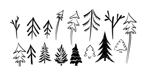 A set of simple Black children's trees. Vector illustration