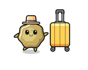 loose stools cartoon illustration with luggage on vacation