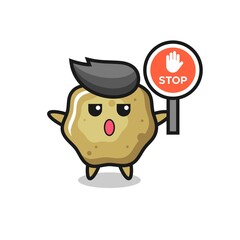 loose stools character illustration holding a stop sign
