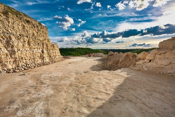 Landscape of stone quarry on a summer day.