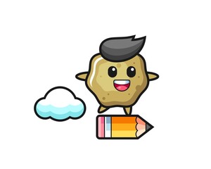 loose stools mascot illustration riding on a giant pencil