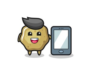 loose stools illustration cartoon holding a smartphone