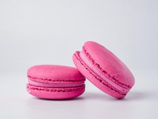 Sweet and colorful French pasta or pasta on a white background, Dessert.