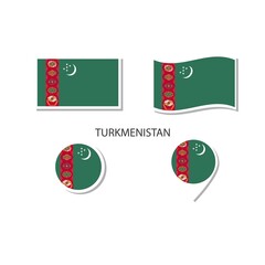 Turkmenistan flag logo icon set, rectangle flat icons, circular shape, marker with flags.
