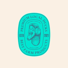 Best Local Ducks Poultry Farm Retro Framed Badge or Logo Template. Hand Drawn Goose Face Sketch with Retro Typography. Vintage Sketch Emblem. Isolated