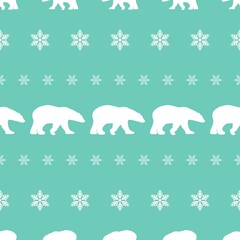 seamless winter pattern with white snowflakes, polar bears