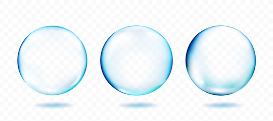 Water bubble model set isolated on transparent background. Vector.