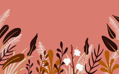 Fototapeta na wymiar Vector Plants Illustration, Colorful Floral Background, Dry Flowers Abstract Backdrop. Flat Design.
