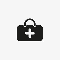 First aid kit icon for healthcare application UI design. Emergency care bag, medical suitcase symbol.