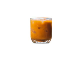 glass of ice thai tea with white background