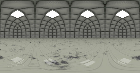 3d rendering. 360 degree HDDRI card. A room with soft, safe walls and neon lighting. Laboratory or gateway.