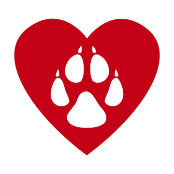 Dog track - animal footprint, Red and white vector illustration. I love my dog. A concept for dog lovers. Sticker, banner, logo.
