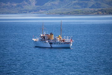 KS Norway to anchor at Torghatten,Helgeland,Nordland county,scandinavia,Europe