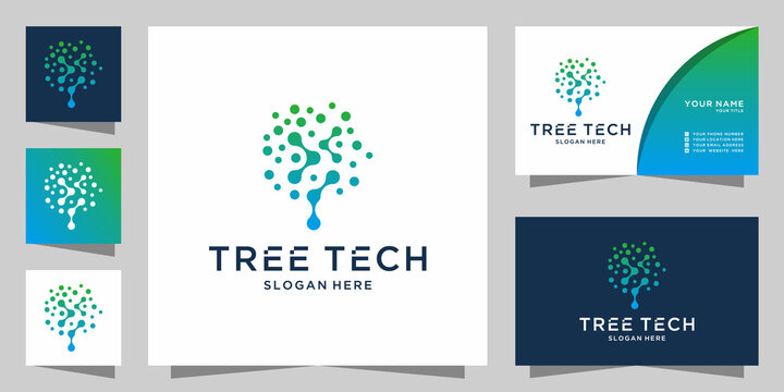 Modern digital tree logo designs concept, tech tree logo symbol