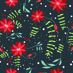 Seamless pattern, Christmas pattern, poinsettia, winter flowers.