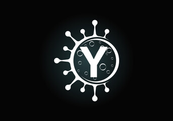 Initial Y monogram alphabet with Coronavirus cells. Lab logo sign symbol design vector Illustration. Font emblem. Corona virus (Covid-19). Stop Coronavirus