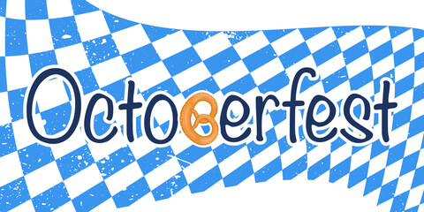 Vector greeting card for Oktoberfest, for German beer festival with diamond pattern, original trendy typography for the word Oktoberfest on white background.