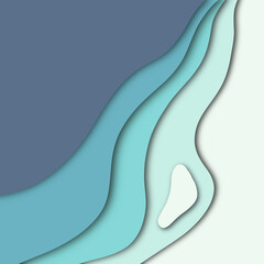 Abstract background and paper cut shapes. blue tone background.