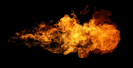 Fire and burning flame torch isolated on black background for graphic