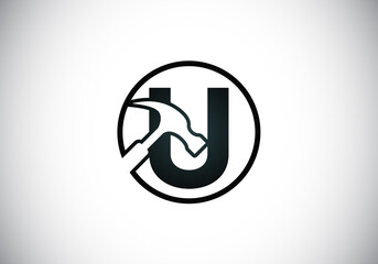 Initial U monogram letter alphabet with a Hammer. Repair, renovation, and construction logo. Modern vector logo for construction business, and company identity