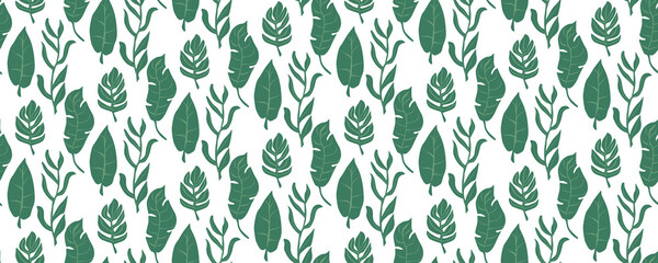 Seamless green leaves pattern vector illustration. Nature background for wallpappers, fabric design. Endless floral backdrop.