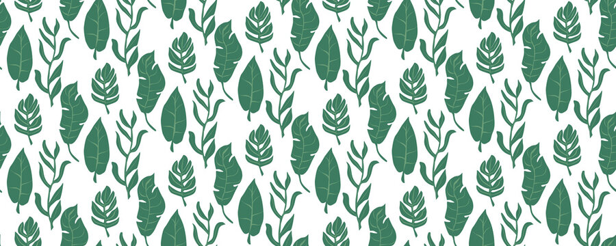 Seamless green leaves pattern vector illustration. Nature background for wallpappers, fabric design. Endless floral backdrop.