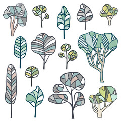Abstract trees set. Vector illustration.