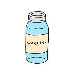 Vaccine bottle. Mandatory vaccination. Dose. Medicine. Epidemic. Virus. Covid. Vector. Doodle. hand-drawn illustration.